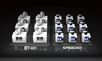 Three SPEEDIO units can be installed in the space occupied by two BT40 machining centers.
