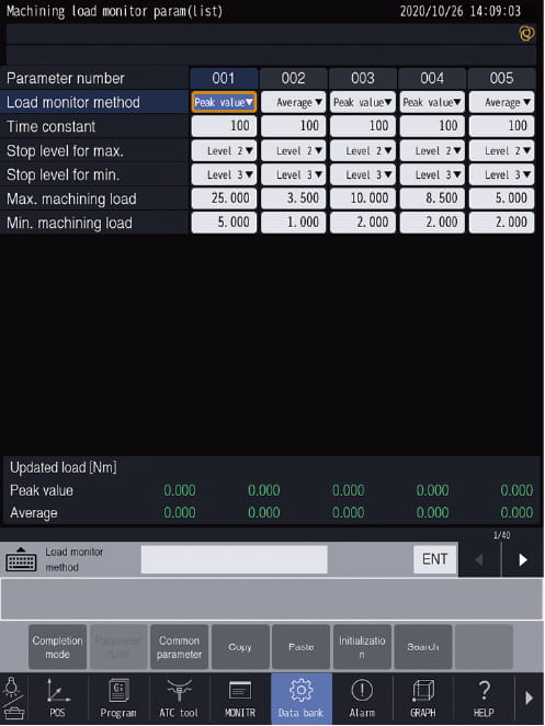 Machining load monitoring setting screen