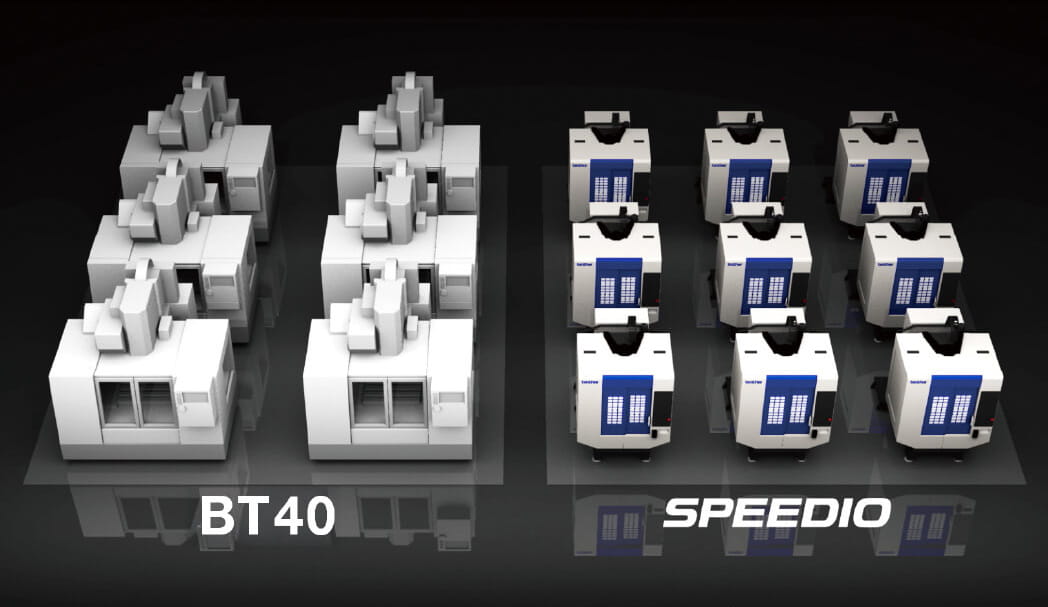 Three SPEEDIO units can be installed in the space of two BT40 machines