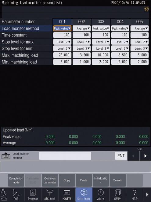 Machining load monitoring setting screen