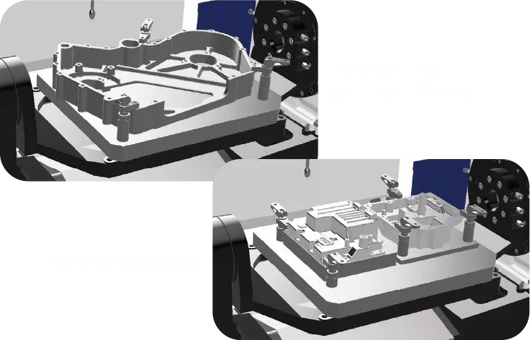 Large workpiece (size: 365 x 270 x 45 mm) Two small workpieces