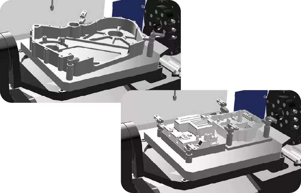 Large workpiece (size: 365 x 270 x 45 mm) Two small workpieces
