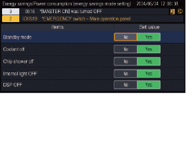 ●Standby-Modus ●Kühlmittelpumpe ●Spänespülung ●Arbeitsleuchte ●Display aus Kann individuell angepasst werden