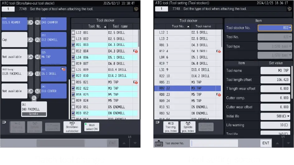 Batch tool change. Tool setting screen.