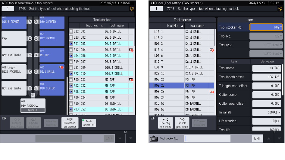 Batch-Werkzeugwechsel Werkzeugeinstellungsbildschirm