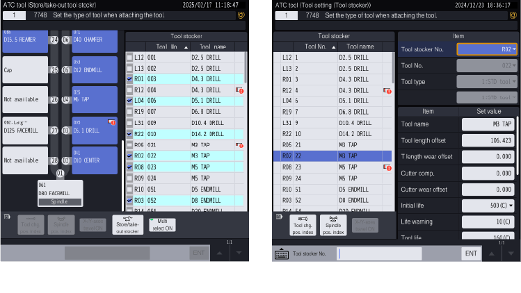 Batch-Werkzeugwechsel Werkzeugeinstellungsbildschirm