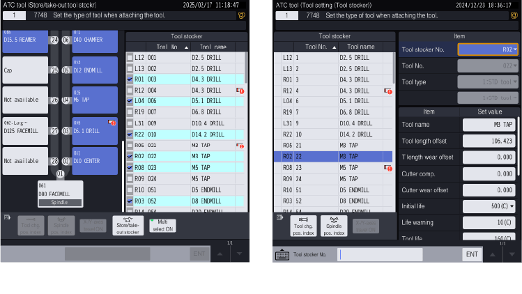 Cambio utensile in lotti Schermata di impostazione utensile