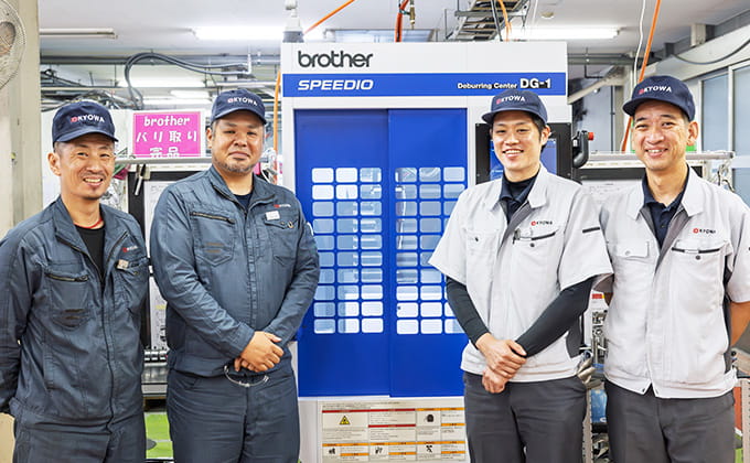 From left: Kyosei Sato, Head Office Production Div. Department Manager; Takamori Miyahata, Head Office Production Div. Mold, Second Section Manufacturing Dept. Manager; Toshiki Hara, Head Office Production Div. Second Section Manufacturing Dept.; and Kensuke Watanabe, President